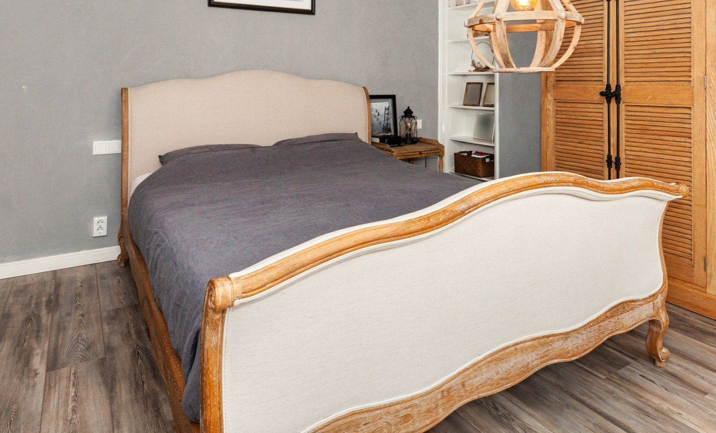 Tweepersoonsbed klassiek/landelijk 160x200cm. Inclusief latt, Ophalen, Beige, Tweepersoons, Zo goed als nieuw
