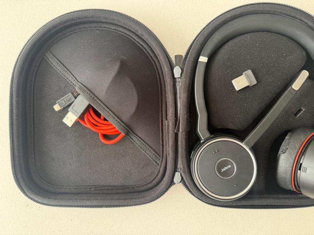 Jabra Evolve 75 Hoofdtelefoon met microfoon en case, Ophalen of Verzenden, Zo goed als nieuw, Overige merken, Draadloos