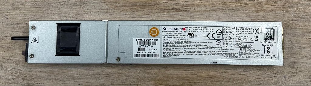 Supermicro PWS-860P-1R2 860W (voeding), Ophalen of Verzenden, Zo goed als nieuw, Onbekend, Hot swappable onderdelen
