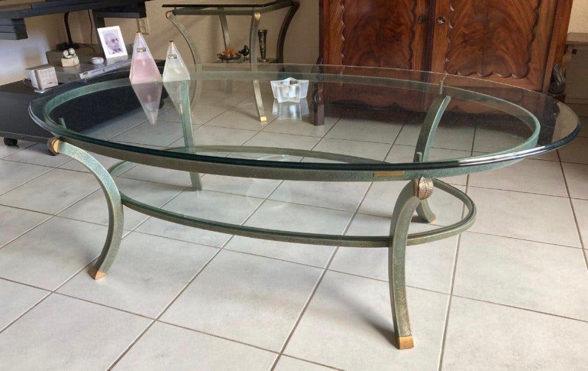 Salontafel met bijpassend bijzettafel, Ophalen, 50 tot 100 cm, Zo goed als nieuw, Ovaal
