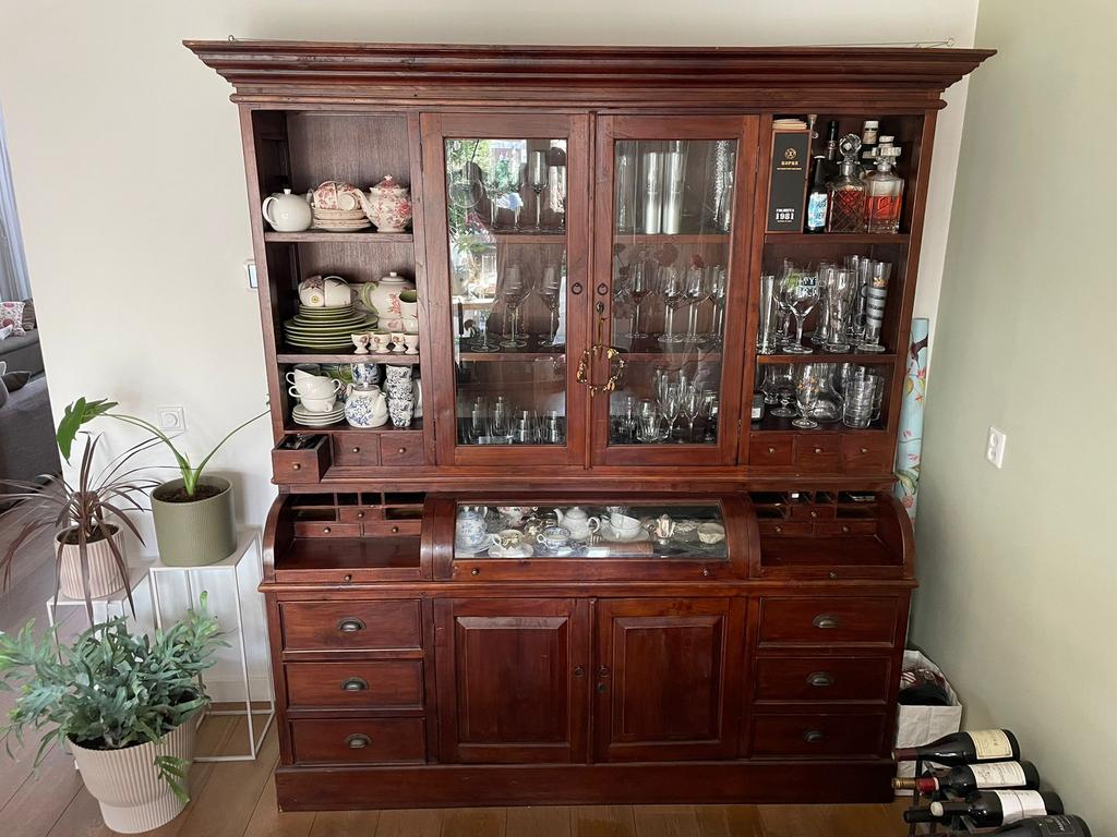 Buffetkast, grutterskast teakhout, Huis en Inrichting, Ophalen, Gebruikt, Glas, Koloniaal