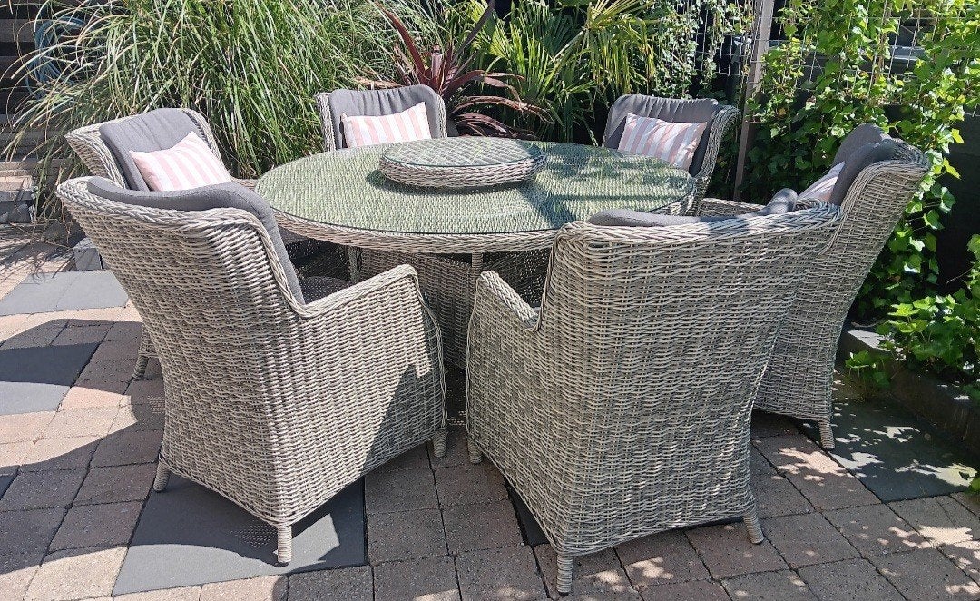 Grote ronde diningset 6 persoons, Ophalen, 6 zitplaatsen, Wicker, Tuinset