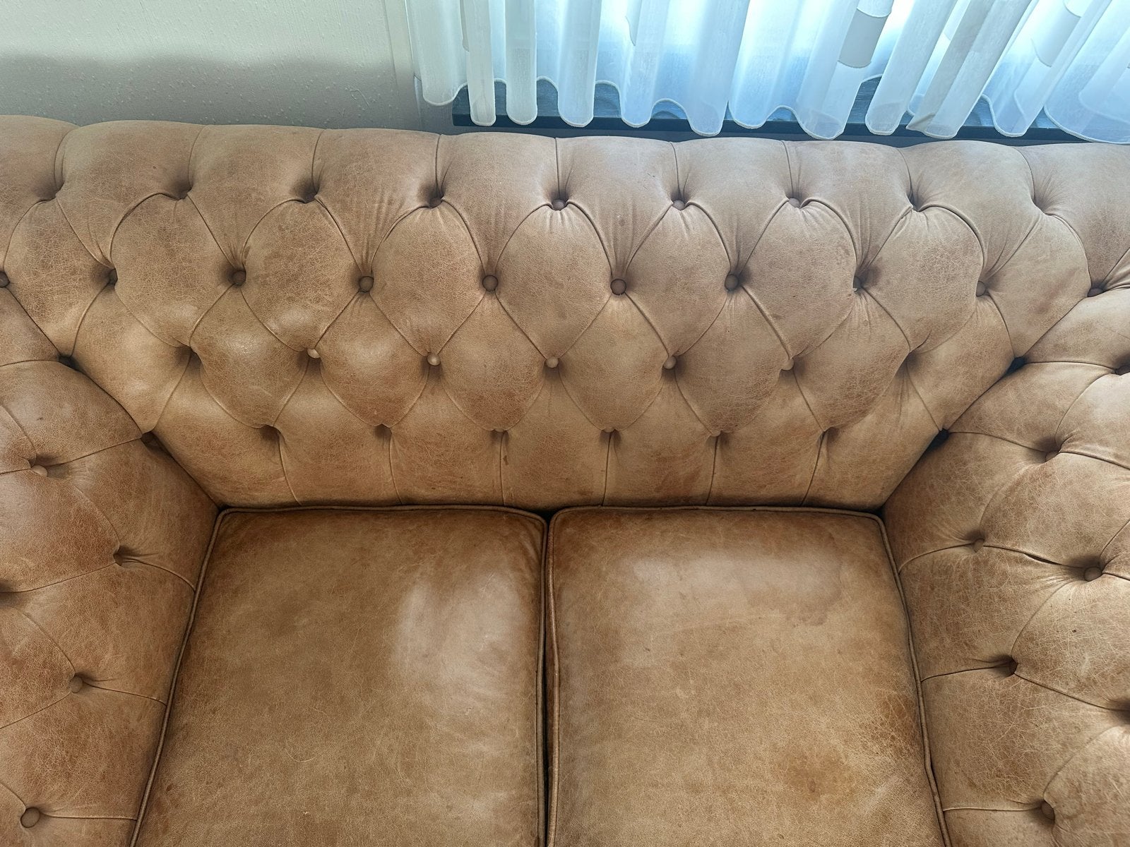 Chesterfield bank, Huis en Inrichting, Ophalen, Gebruikt, Tweepersoons, Leer