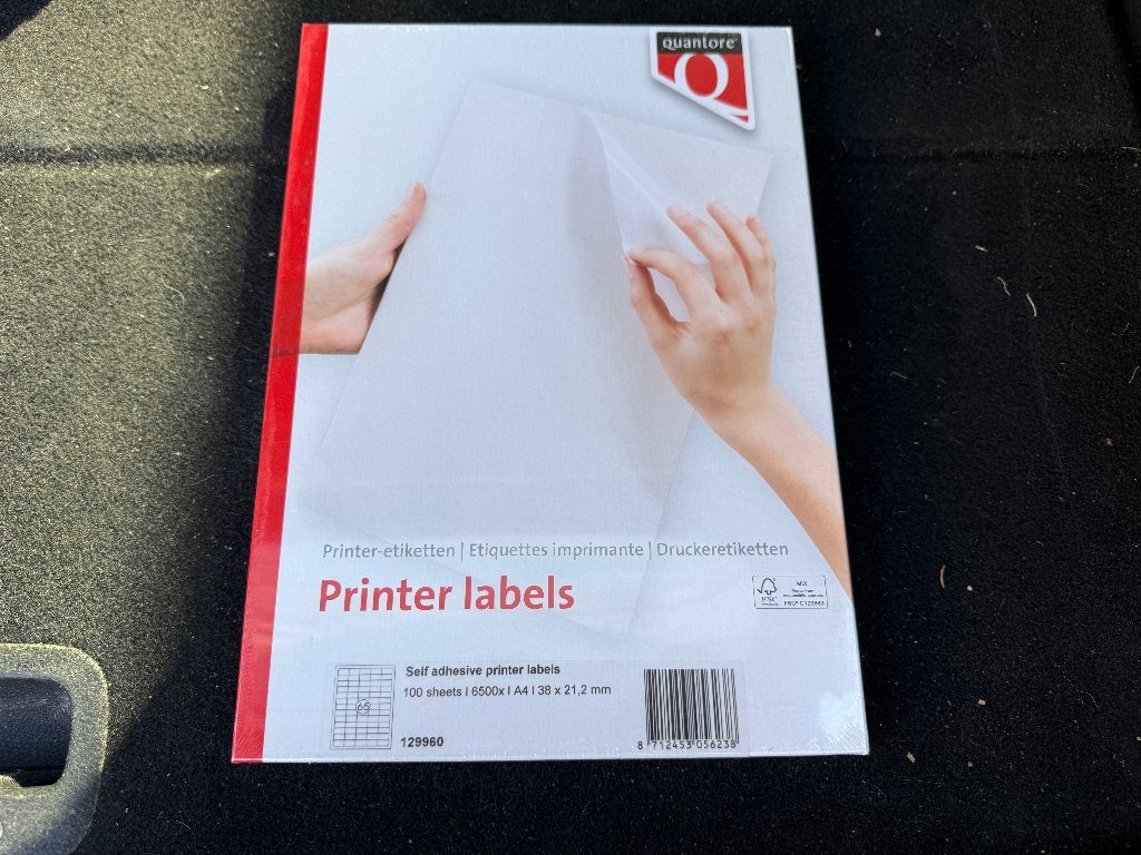 Quantore Pak Etiketten A4 – 65 per vel – 100 vellen, Diversen, Ophalen of Verzenden, Nieuw