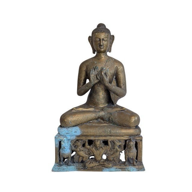 Bronzen Shakyamuni Boeddha – Dharmachakra mudra - 064, Gebruikt, 40 cm, Ophalen of Verzenden, Goud