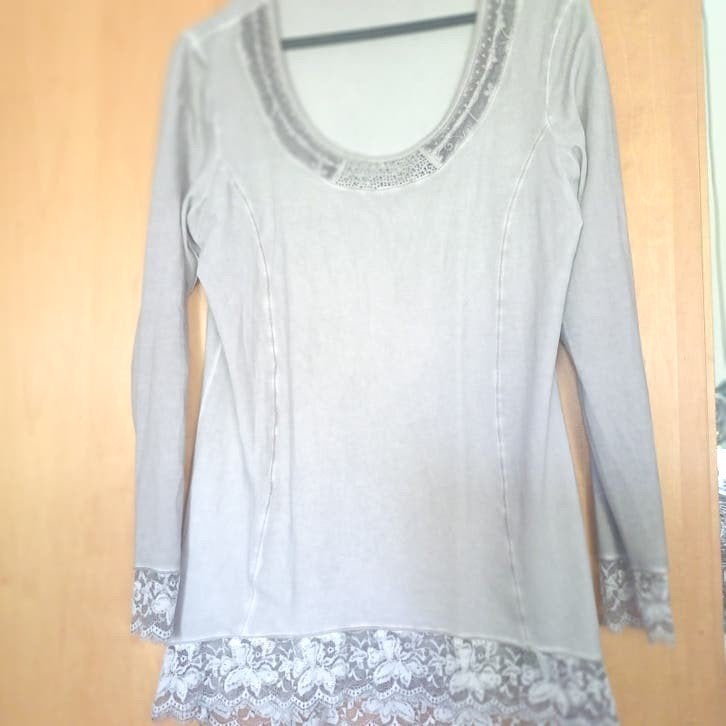 Tredy Lange Mouw Top met Kant en Strass - Maat 40, Maat 38/40 (M), Beige, Tredy, Ophalen of Verzenden