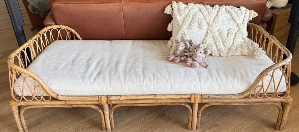 Prachtig rotan daybed / loungebank – boho vintage, Ophalen, Eenpersoons, Nieuw, 80 cm
