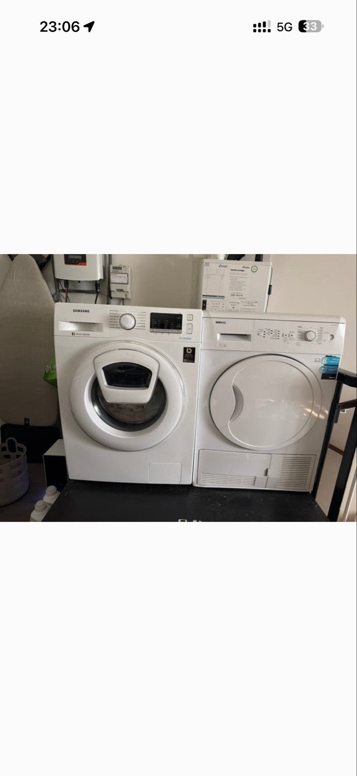 Samsung wasmachine en Beko droger set, 1200 tot 1600 toeren, Gebruikt, 8 tot 10 kg, Ophalen of Verzenden