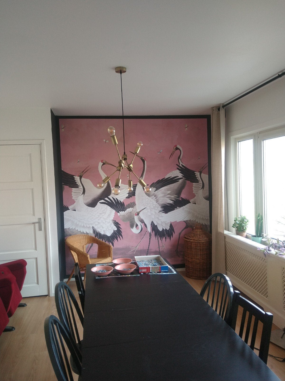 Fotobehang met kraanvogels (licht beschadigd), Ophalen of Verzenden, Roze