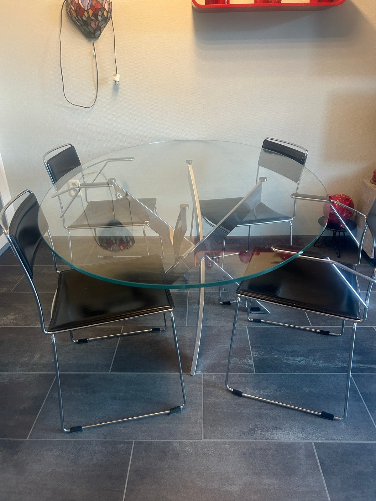 Ovale glazen eettafel, Huis en Inrichting, Tafels | Eettafels, Ophalen, Gebruikt, 100 tot 150 cm, Glas