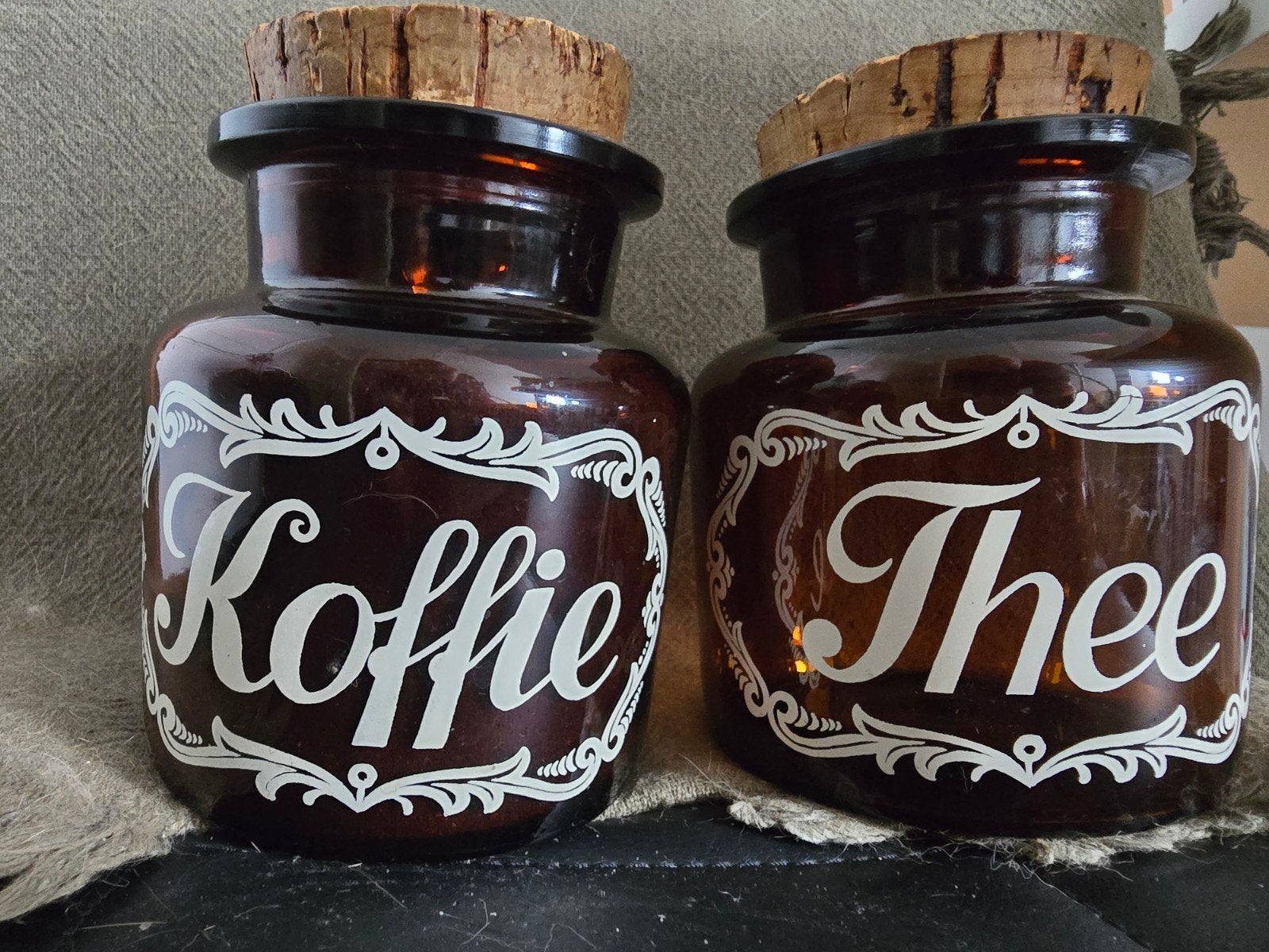 Vintage Koffie- en Theebussen met Kurk, Ophalen of Verzenden