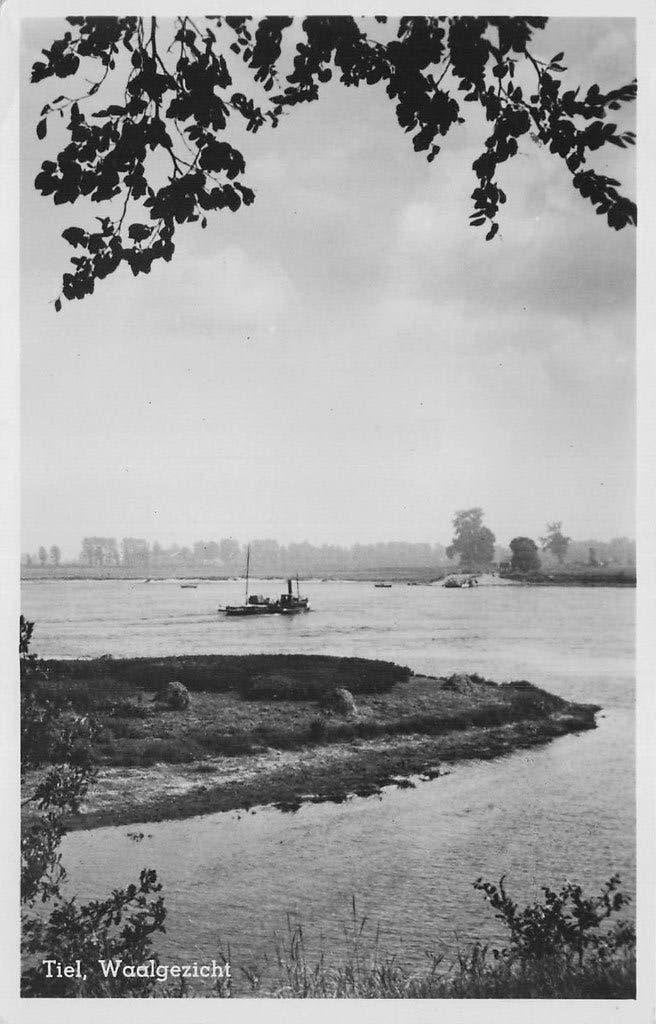 Tiel - Waalgezicht met schip (gel. 1952), Ophalen of Verzenden, 1940 tot 1960, Gelopen, Gelderland
