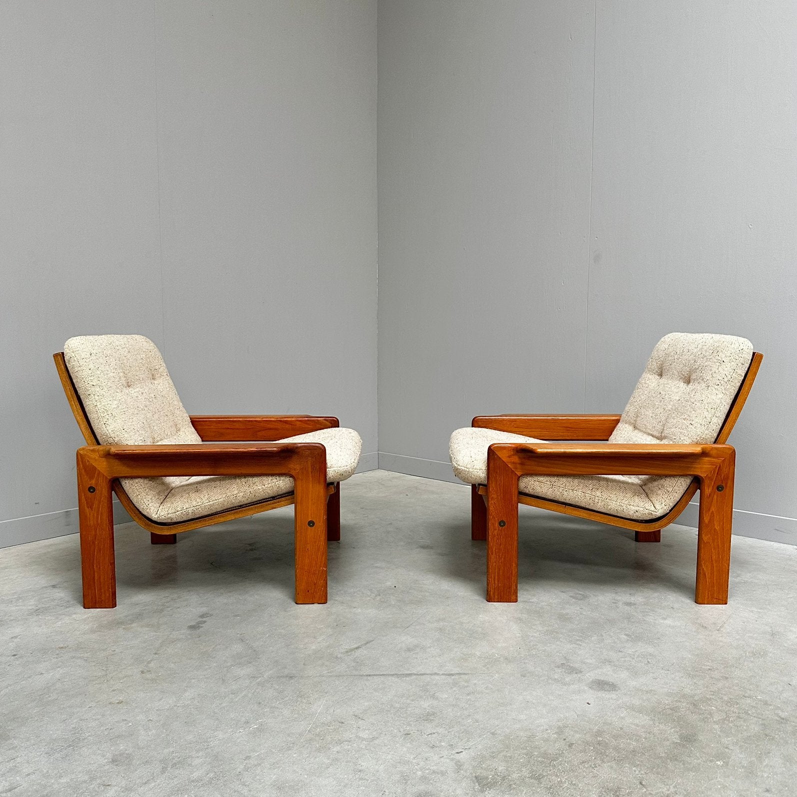 Vintage deens design fauteuils stoelen jaren 60 70 teak wol, Ophalen, Gebruikt, Mid century modern danish vintage design, 75 tot 100 cm