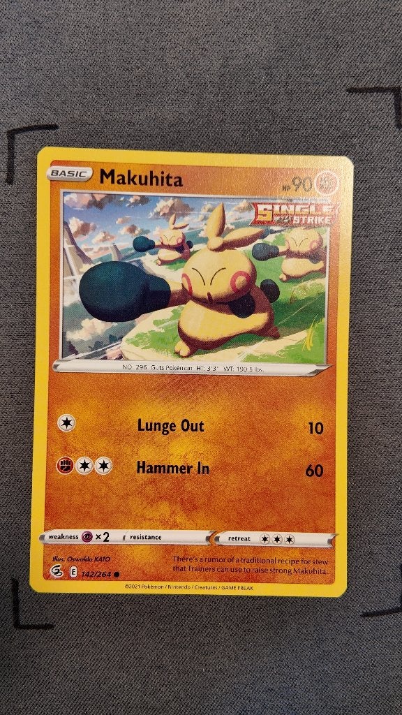 Makuhita 142 Fusion Strike | Pokemon kaart, Hobby en Vrije tijd, Ophalen, Zo goed als nieuw, Losse kaart