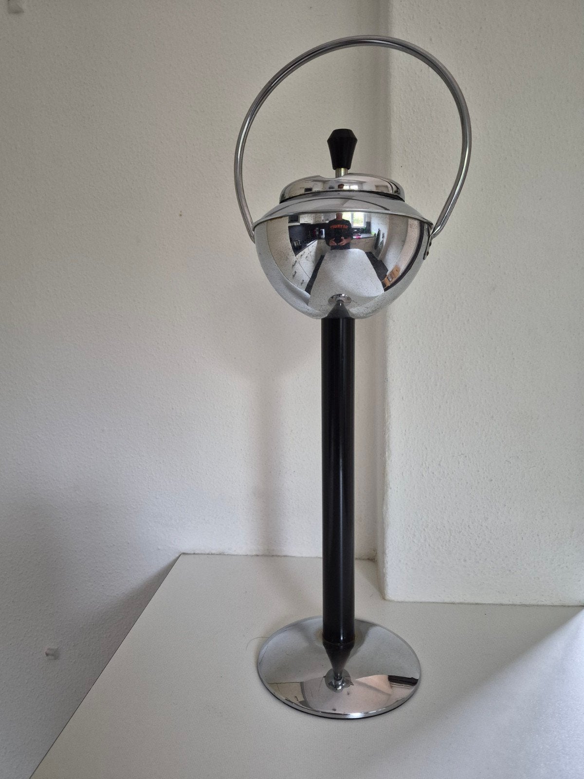 Vintage staande asbak chroom met zwart - Jaren '60, Ophalen of Verzenden