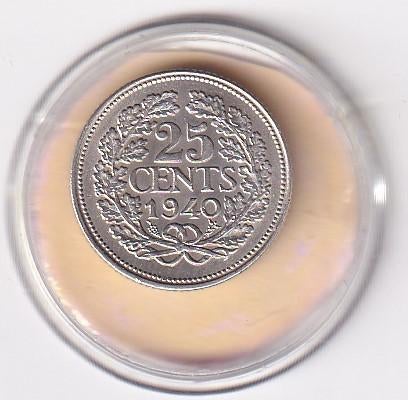 25 Cent 1940 ruim zeer Netjes, Postzegels en Munten, Munten | Nederland, Verzenden, Zilver, 25 cent, Koningin Wilhelmina