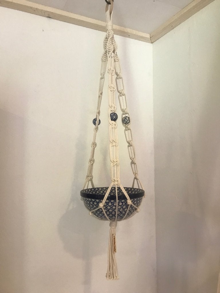 Macramé hanger plantenhanger Bunzlau met kralen, Ophalen of Verzenden, Halfschaduw, Minder dan 100 cm