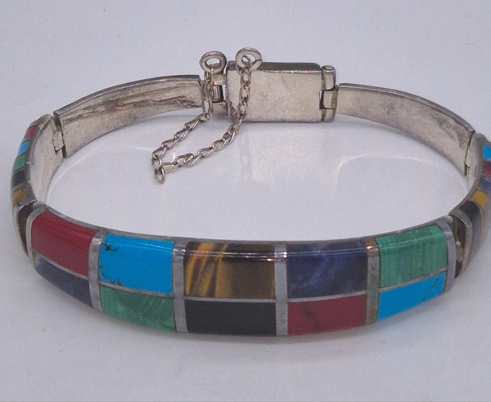 Prachtige Taxco Mexico vintage zilveren armband 950, Gebruikt, Verzenden, Met edelsteen, Zilver
