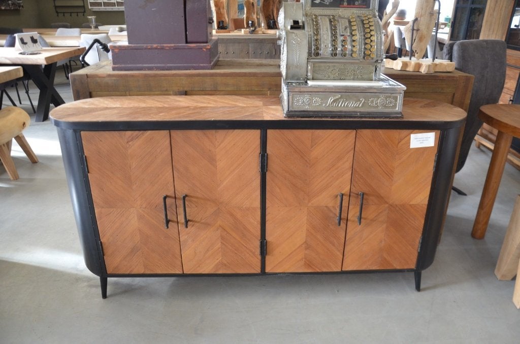 Teak dressoir visgraat 180 cm, Met deur(en), 150 tot 200 cm, Teakhout, Nieuw