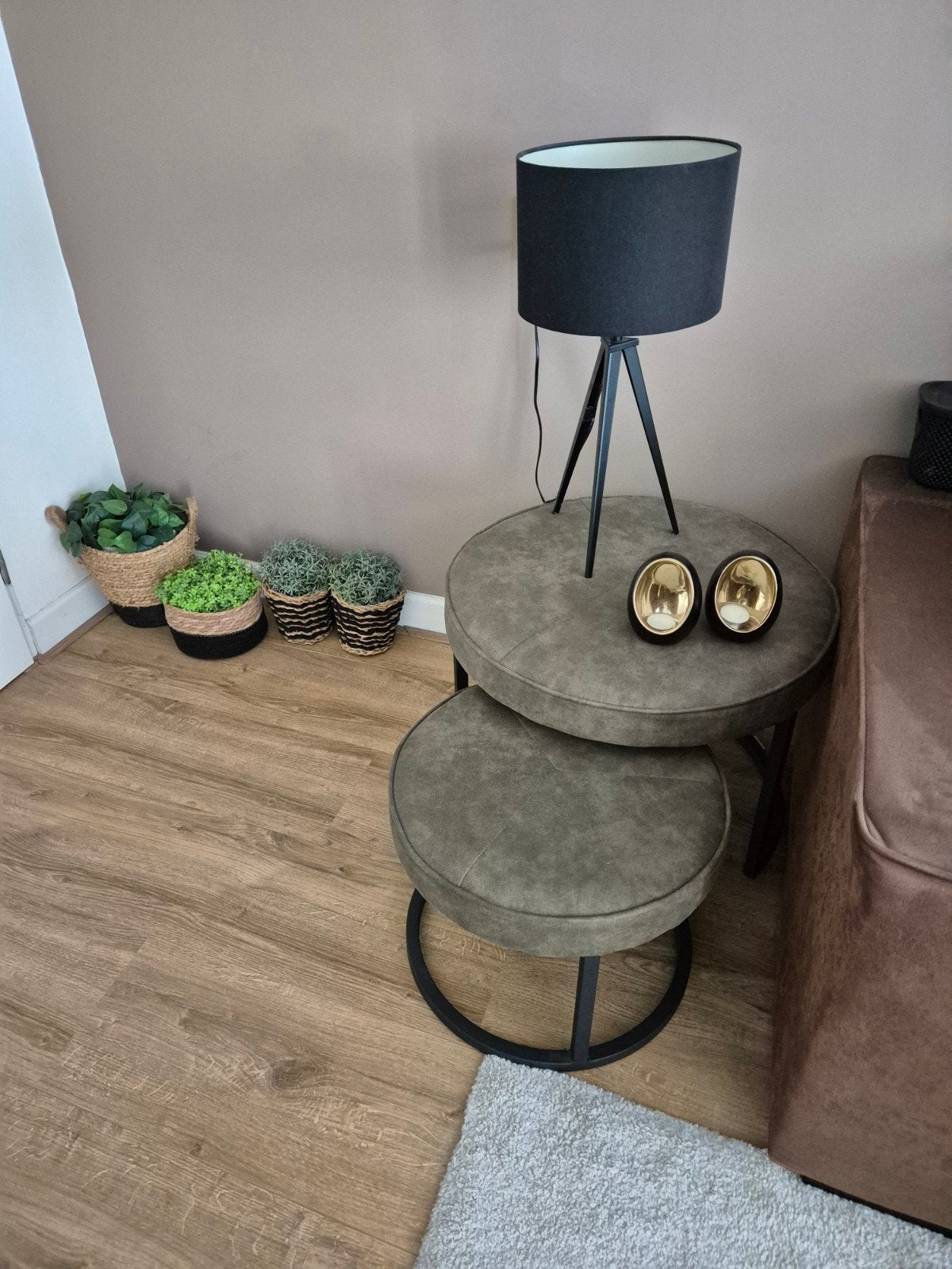Set bijzettafels tafeltjes salontafel van Bommel Olijfgroen, Minder dan 55 cm, Rond, Zo goed als nieuw, Ophalen