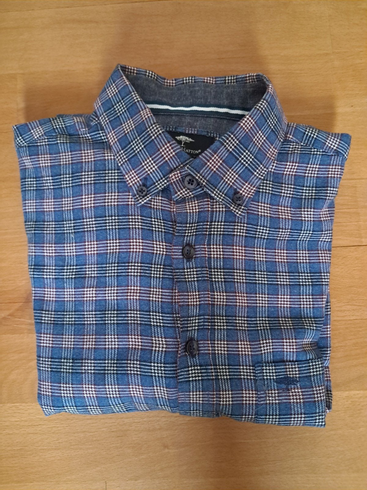 Fynch-Hatton Blouse M - Blauw/Wit/Rood Geblokt Katoen, Meerkleurig, Fynch-Hatton, Gedragen, Halswijdte 39/40 (M)