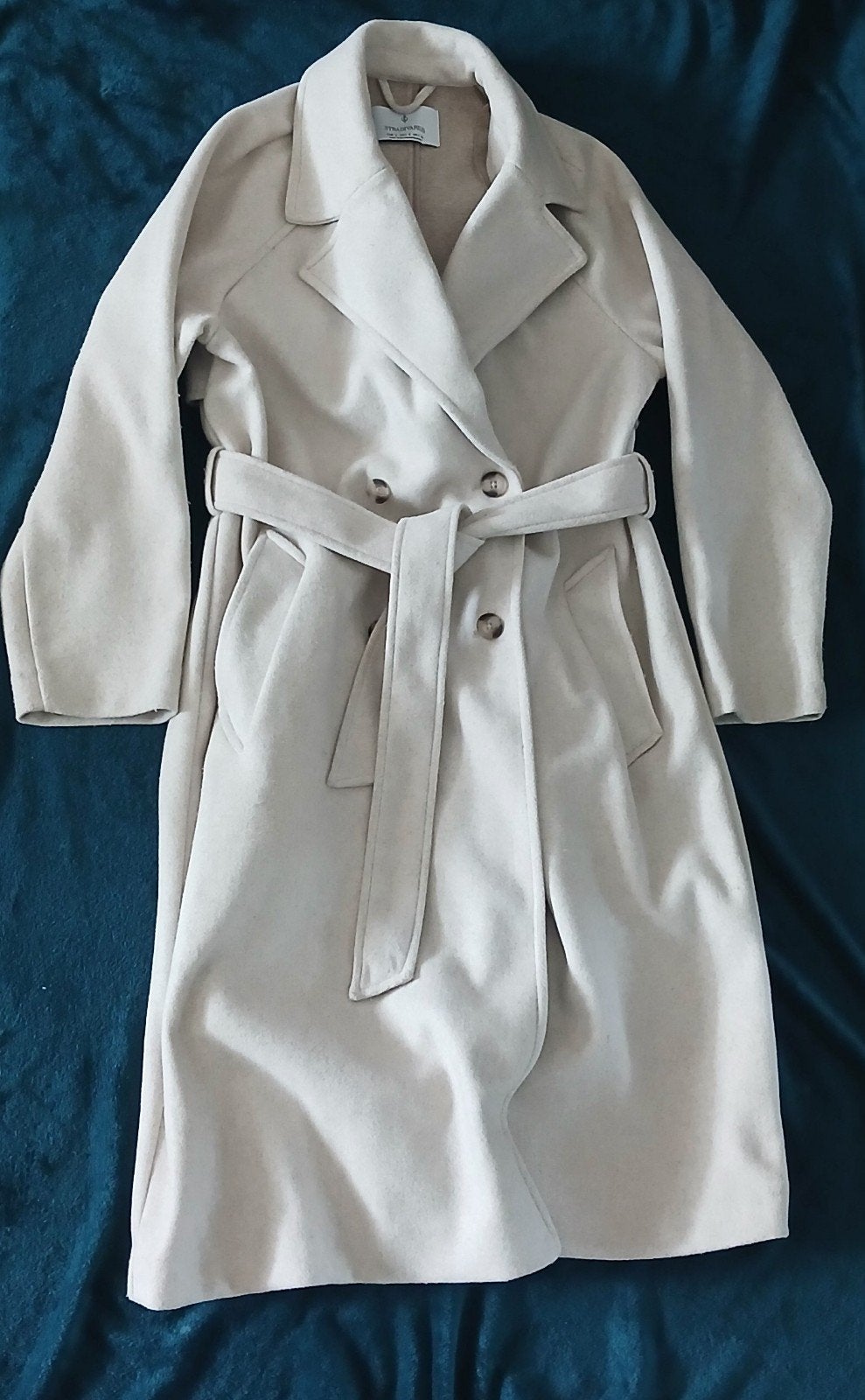 Stradivarius Belted Long Coat – Size S – Cream/Off-White, Wit, Ophalen of Verzenden, Zo goed als nieuw, Maat 36 (S)