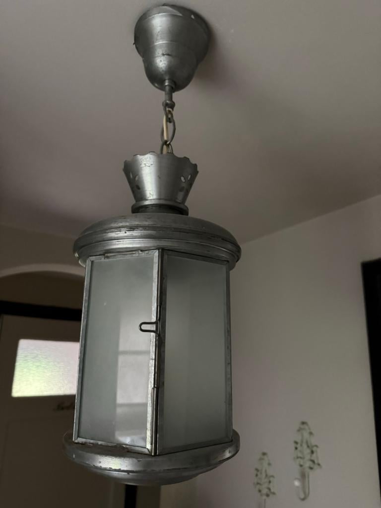 Vintage Hanglamp Metaal met Matglas, Huis en Inrichting, Ophalen of Verzenden, Gebruikt, Metaal