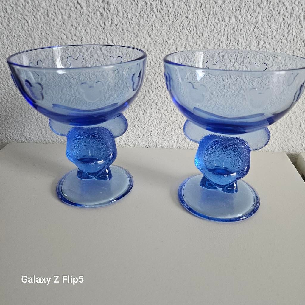 Set van 2 blauwe Mickey Mouse dessertglazen, Ophalen of Verzenden