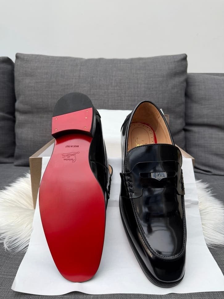 Christian Louboutin Penny Leather Loafers Zwart - Maat 45, Loafers, Zwart, Nieuw, Ophalen of Verzenden