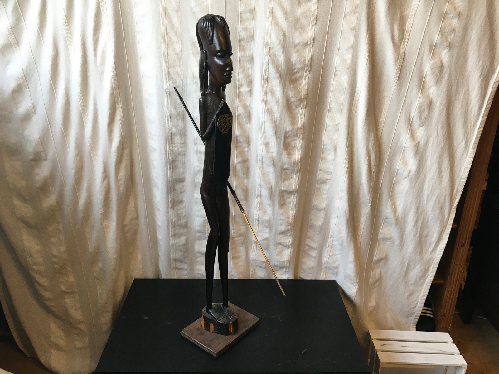 Groot Afrikaans Houten Krijger Beeld - 108 cm, Ophalen of Verzenden