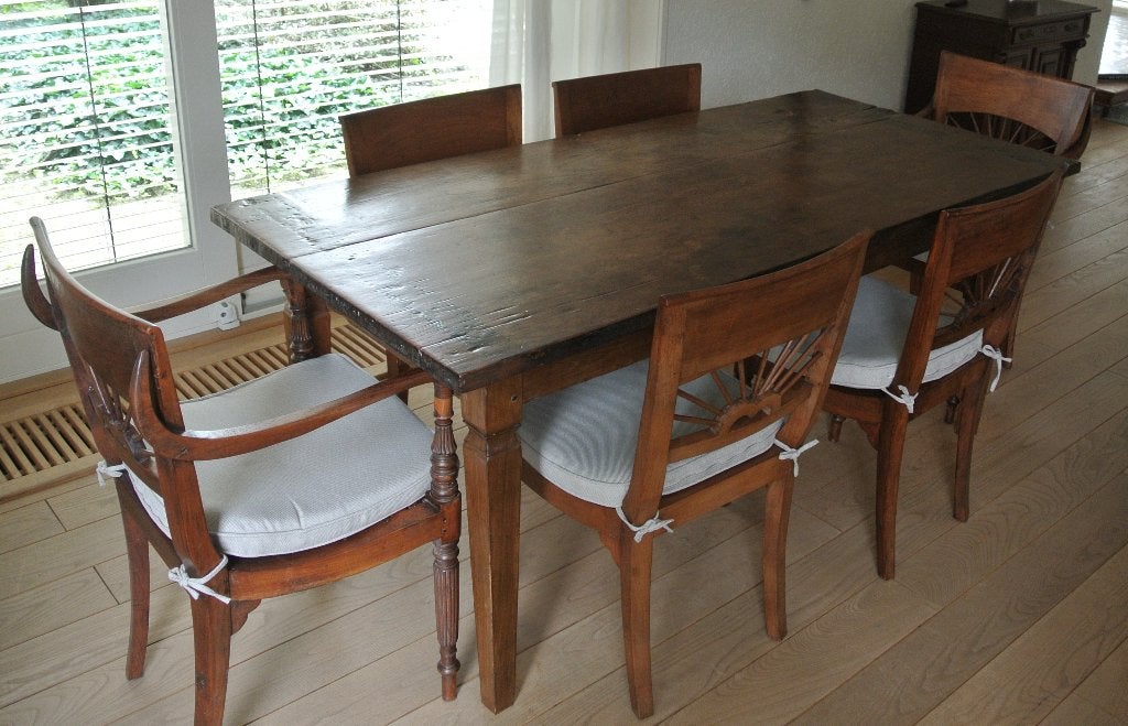 Eetkamertafel met 6 stoelen, Ophalen, Gebruikt, Koloniaal, donker hout, 4 tot 6 stoelen