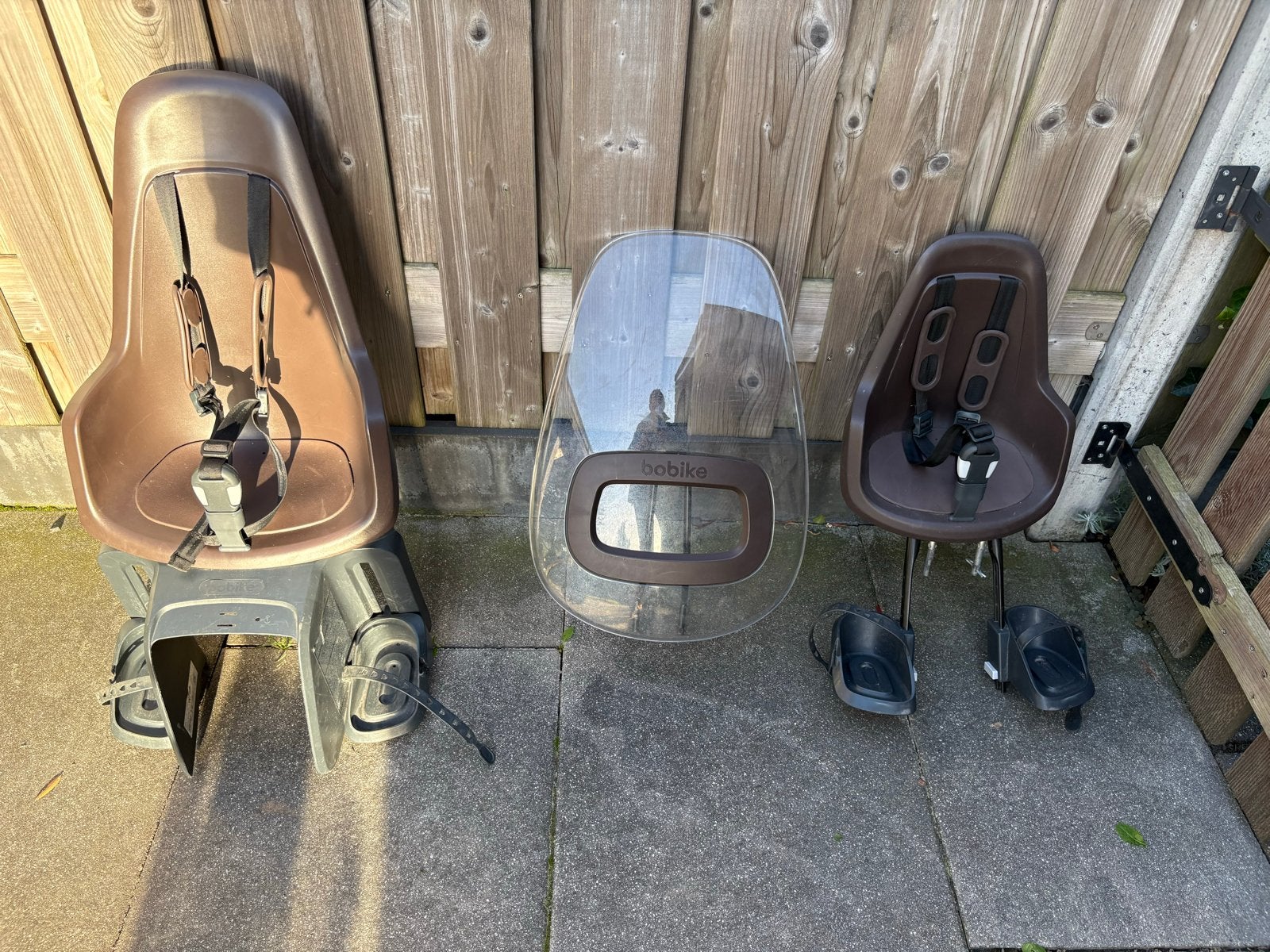 Bobike One voor en achterzitje met windscherm en 2 adapters, Ophalen, Achterzitje, 9 t/m 36 kg, Gebruikt