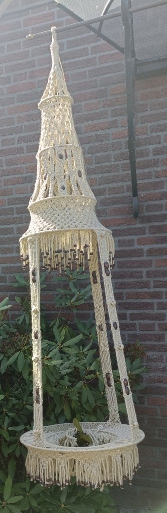 Vintage macrame hanglamp lengte 2 meter Ø 50 cm, Ophalen of Verzenden, Zo goed als nieuw, Vintage, E27 (groot)