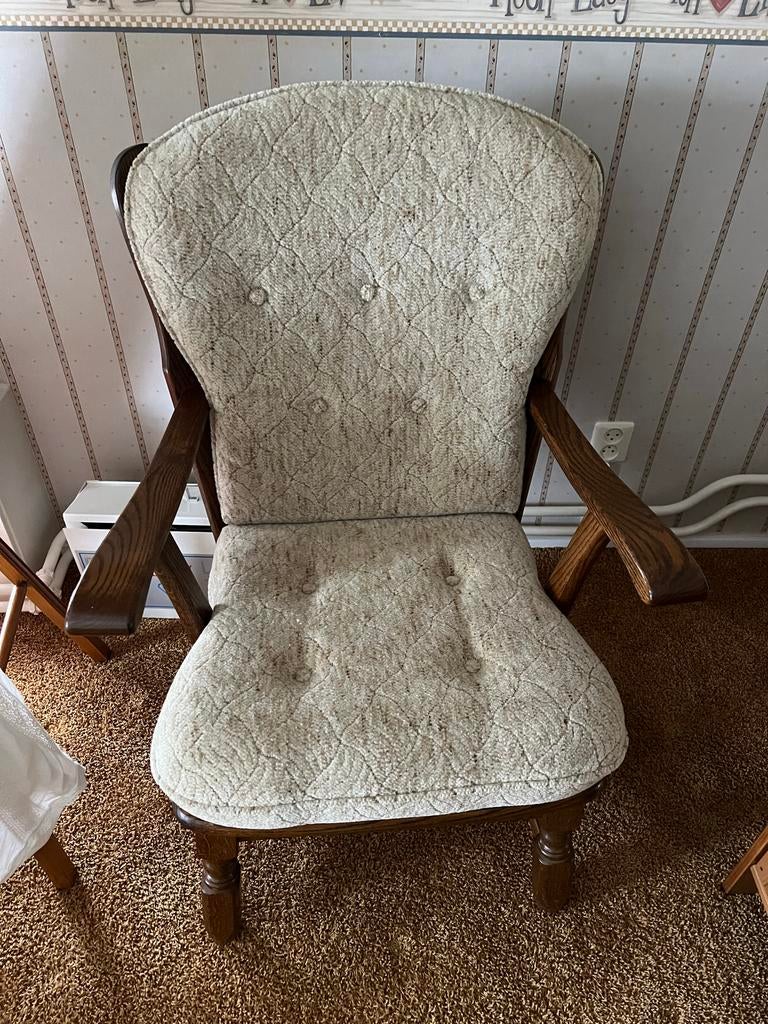 3x klassieke houten stoel fauteuil met stoffen bekleding, Ophalen, Gebruikt, Overige kleuren, Eén