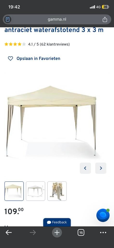 Handson partytent Ecru antraciet waterafstotend, Ophalen, Zo goed als nieuw, Minder dan 5 meter