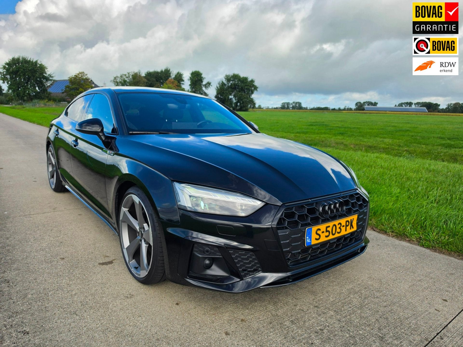 Audi A5 Sportback 35 TFSI 2022 42.722km S-line full options, Auto's, Gebruikt, 4 cilinders, Alcantara, Zwart