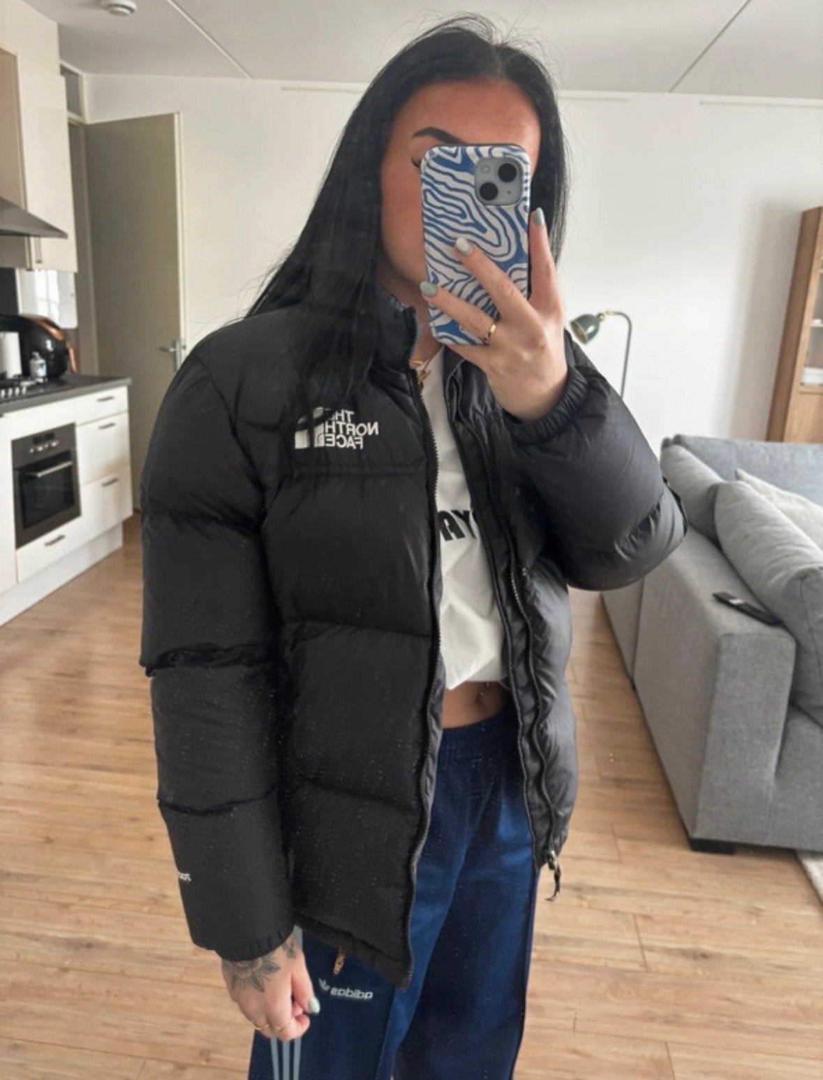The North Face Nuptse Puffer Jas Zwart  XL (Youth), Ophalen of Verzenden, Zo goed als nieuw, Maat 36 (S), Zwart