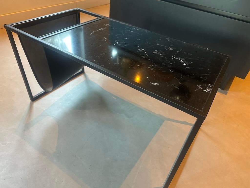Salontafel metaal met steen blad, Huis en Inrichting, Tafels | Salontafels, Ophalen, Gebruikt, 100 tot 150 cm, 50 tot 100 cm