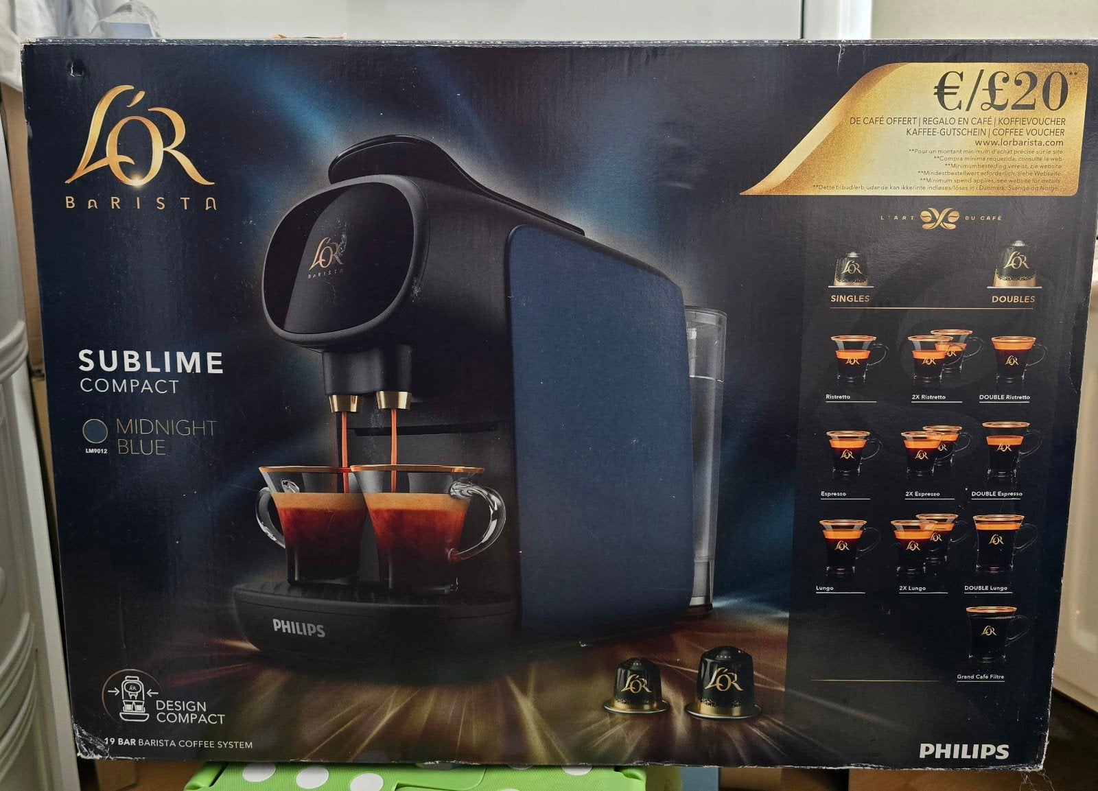 L'OR Barista Sublime Compact Midnight Blue Koffiemachine, Witgoed en Apparatuur, Koffiezetapparaten, Ophalen, Koffiepads en cups