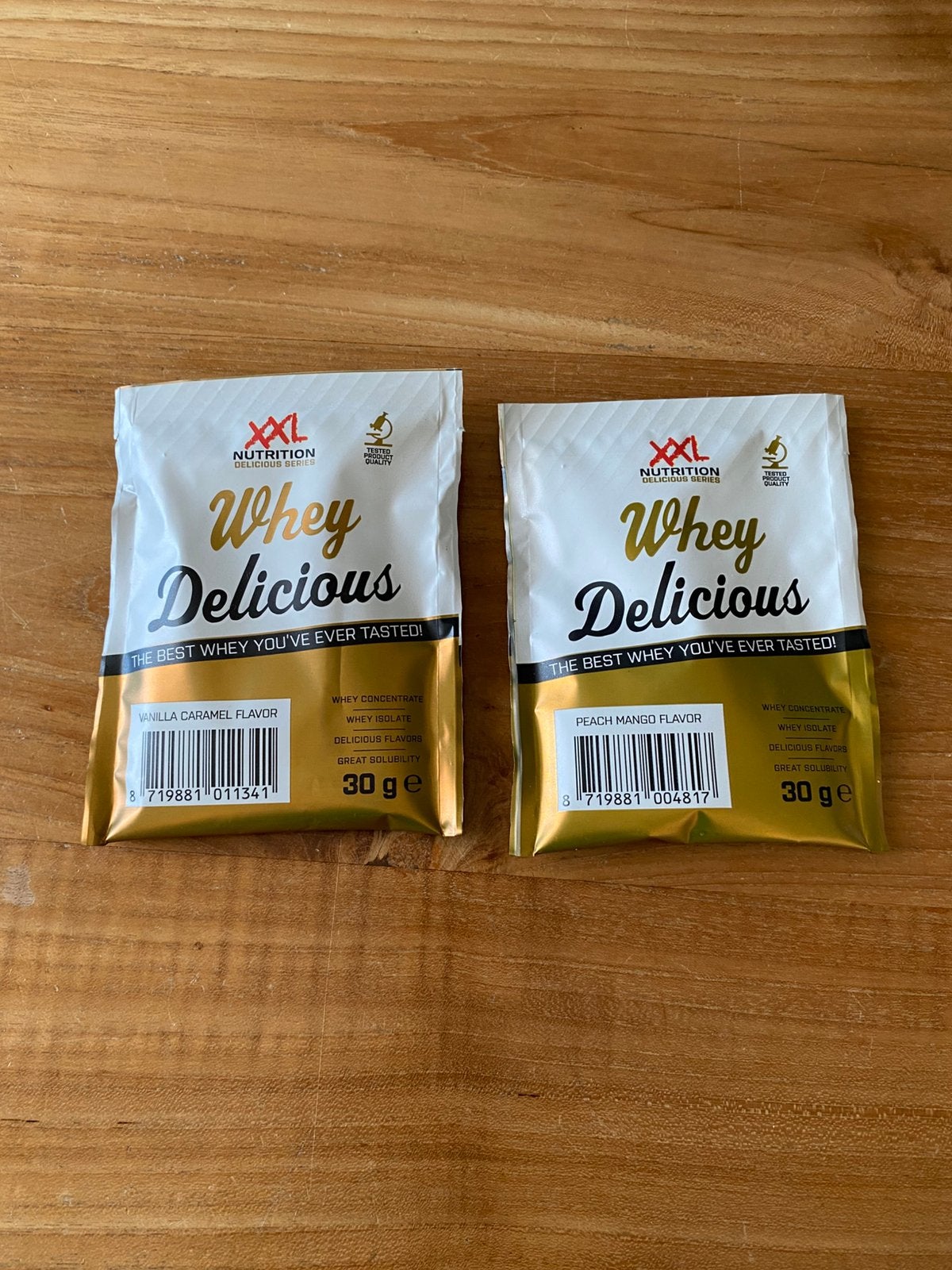 Whey delicious XXL nutrition peach mango en vanilla caramel, Sport en Fitness, Verzenden, Nieuw