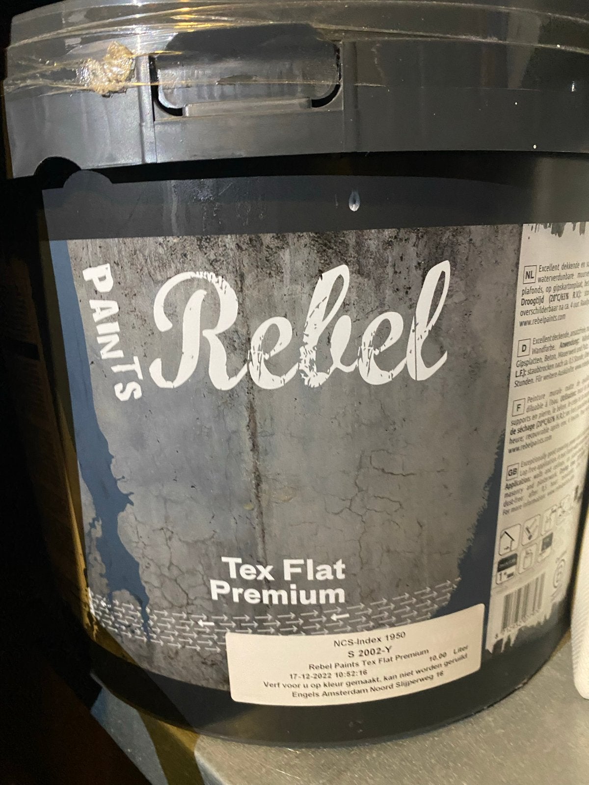 2x 10L Rebel Paints Tex Flat Premium Grijs Verf, Ophalen, Nieuw, Overige typen