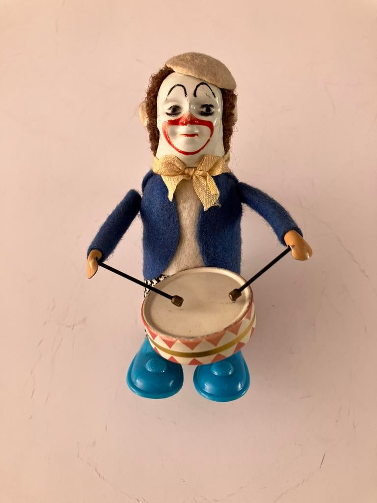 Schuco 986/1 clown met trommel met zeldzame BLAUWE schoenen, Antiek en Kunst, Ophalen of Verzenden
