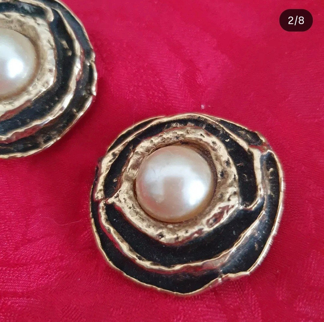 Vintage Revlon Charlie Oorbellen met Parel, Overige materialen, Gebruikt, Zwart, Ophalen of Verzenden