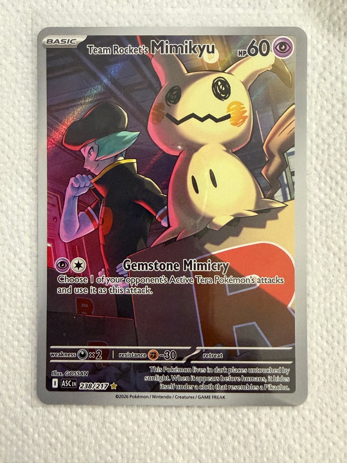 Team Rocket's Mimikyu 238/217 Near Mint Pokémon Kaart, Ophalen, Zo goed als nieuw, Losse kaart, Foil