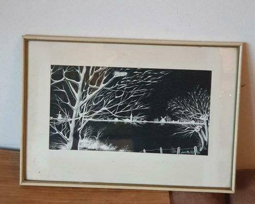 Hollands landschap tekening scratchboard (scraperboard), Ophalen