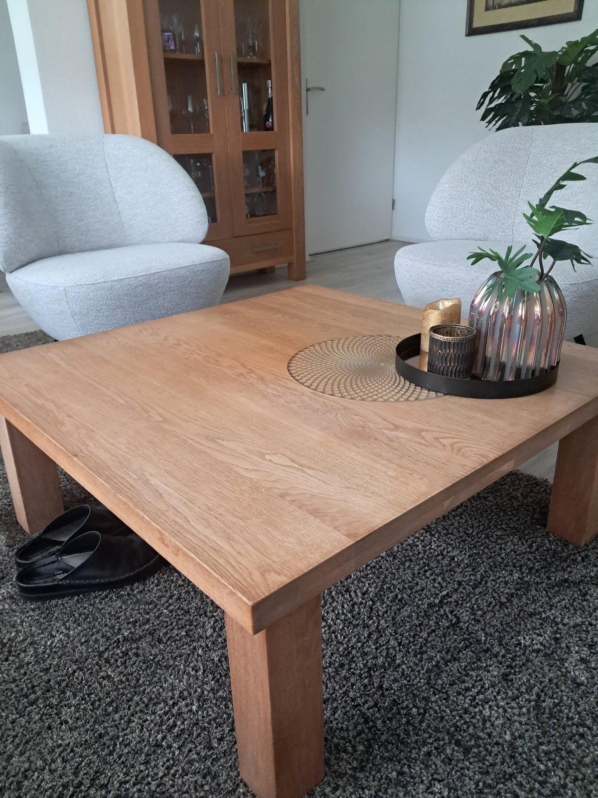 Vierkante salontafel van 100x100 cm, hoogte 40 cm, Ophalen, Gebruikt, 100 tot 150 cm, Vierkant