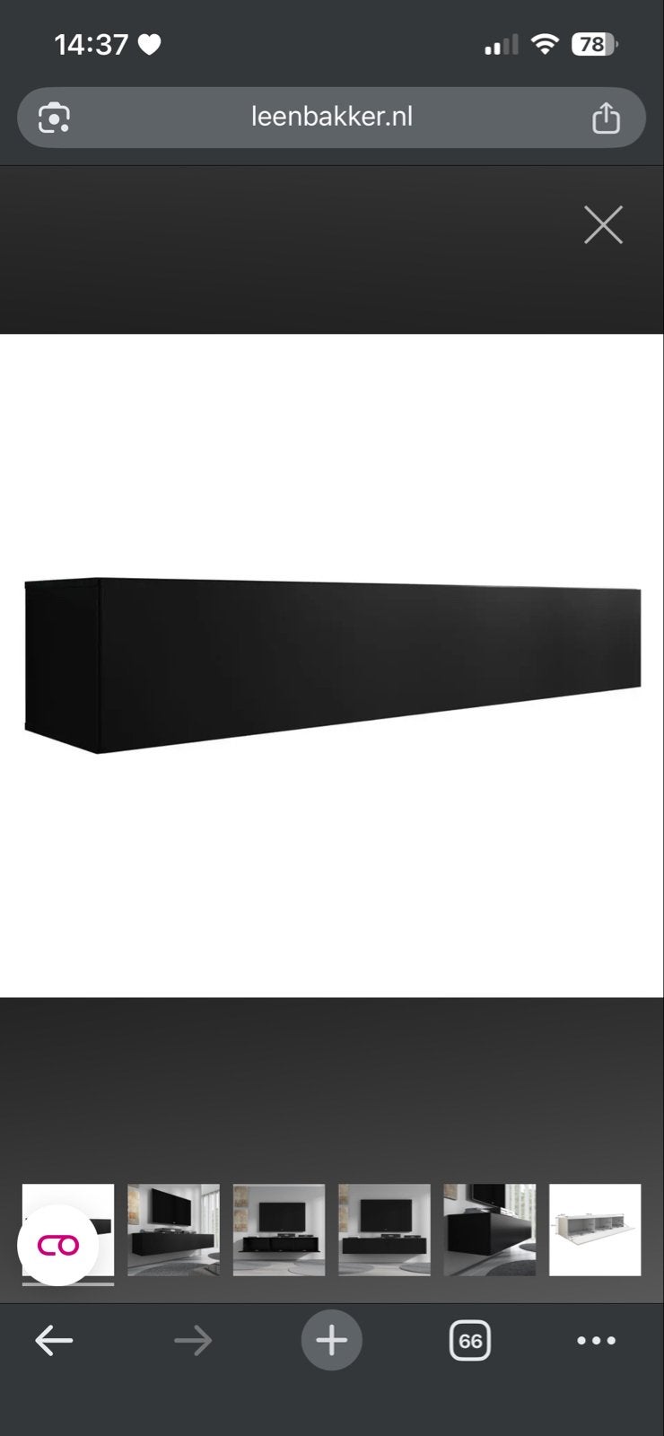 Zwart TV-meubel van Meubella - 160x40 cm, Ophalen, Zo goed als nieuw, 25 tot 50 cm, 150 tot 200 cm