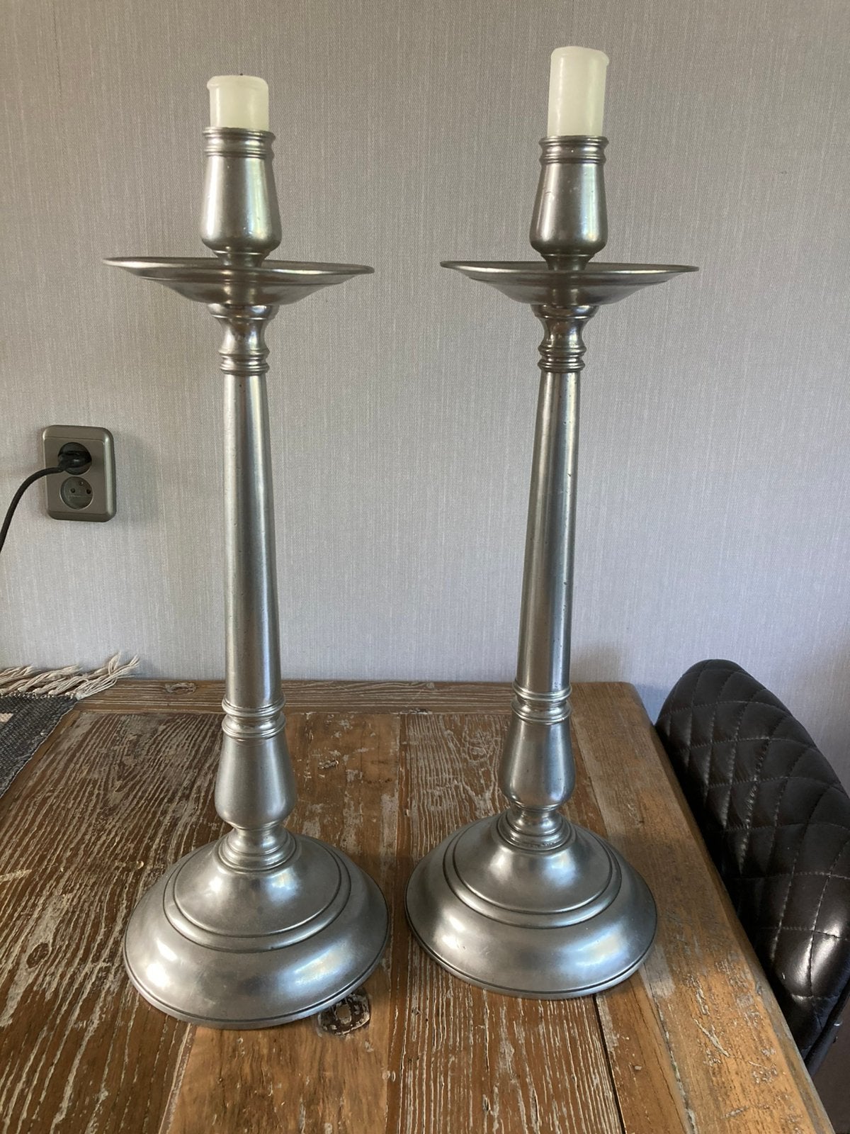 Set van 2 zilver tinnen kandelaars Marinoni, Ophalen, Overige materialen