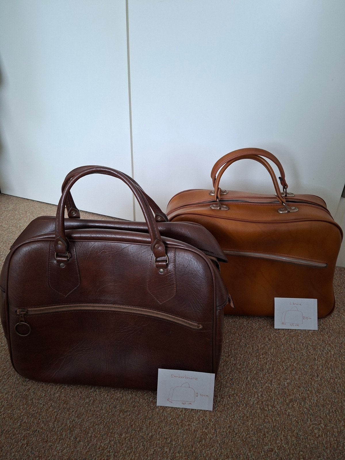 Retro weekendtassen vakantietassen bruin of cognac kleur net, Ophalen, 40 tot 60 cm, 20 tot 30 cm, Bruin