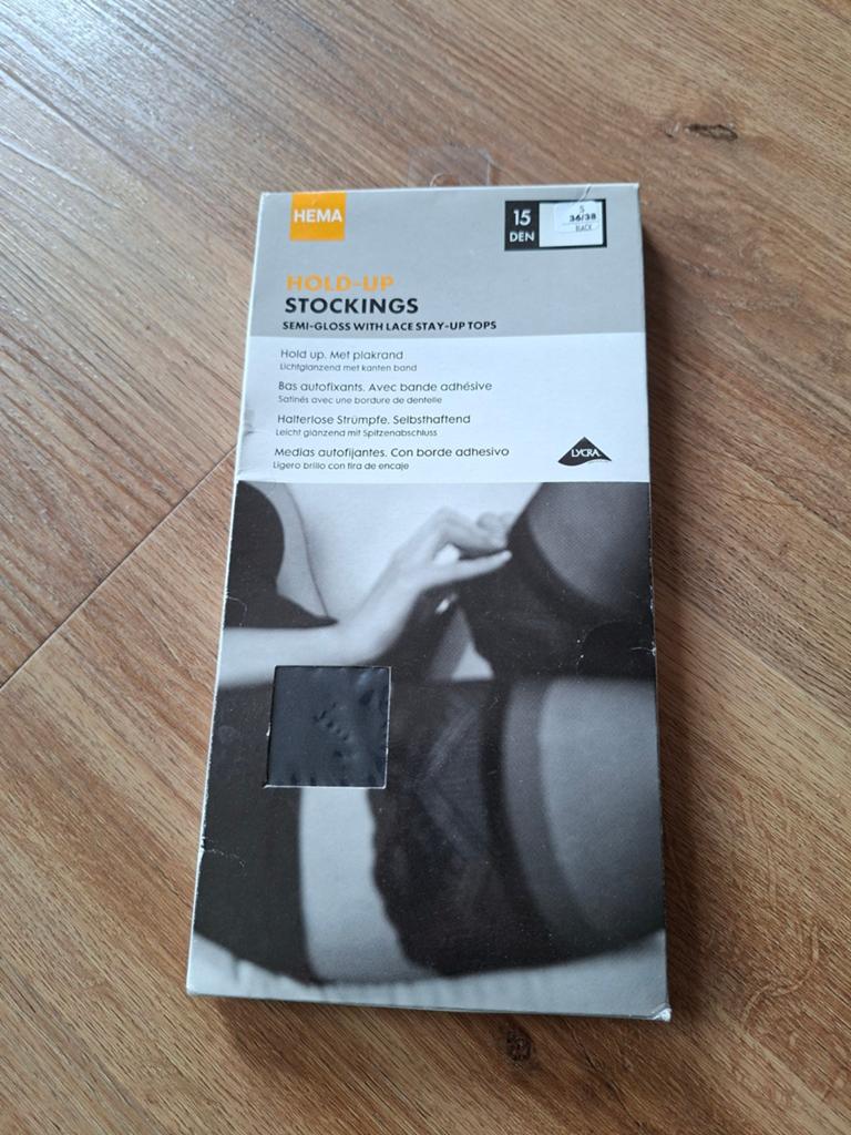 Hema Hold-up Stockings - Semi-Gloss met Kant, Ophalen, Maat 36/38 (S), Zwart, Nieuw